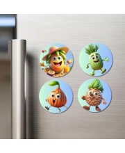 Passion Fruit, Fennel, Onion, Pineapple Fridge Magnets 4 Piece Set | 3 Inch Round Wall Fridge Decor (F23281)