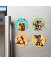 Caterpillar, Crab, Camel, and Mouse. Fridge Magnets 4 Piece Set | 3 Inch Round Wall Fridge Decor (F22860)