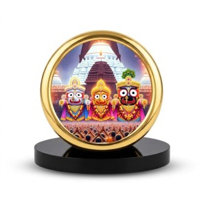 Car Desk/Table Top Lord Jagannath Metal Golden Photo Stand 2x2 Inches, Compact & Stylish Spiritual Display for Car, Home & Office (Pack of 1) (F18849)