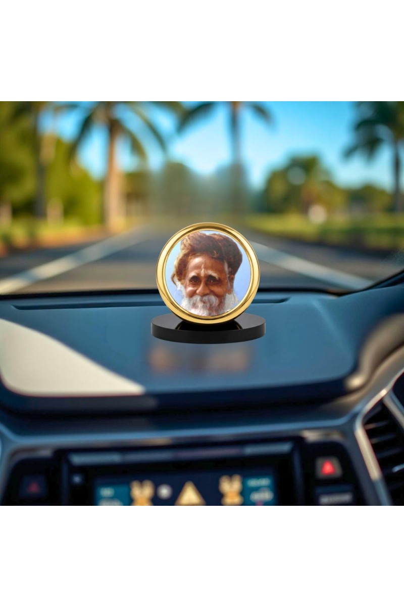 Car Desk/Table Top Sri Sri Sitaramdas Omkarnath Metal Golden Photo Stand 2x2 Inches, Compact & Stylish Spiritual Display for Car, Home & Office (Pack of 1) (F18461)