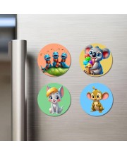 Dragonfly, Mouse, Penguin, and Panda. Fridge Magnets 4 Piece Set | 3 Inch Round Wall Fridge Decor (F22956)