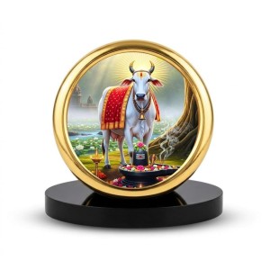 Car Desk/Table Top Gomatha and Lingam Metal Golden Photo Stand 2x2 Inches, Compact & Stylish Spiritual Display for Car, Home & Office (Pack of 1) (F18784)