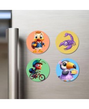 Duck, Scorpion, Ant, and Toucan. Fridge Magnets 4 Piece Set | 3 Inch Round Wall Fridge Decor (F23041)