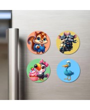 Hyena, Duck, Platypus, and Monkey. Fridge Magnets 4 Piece Set | 3 Inch Round Wall Fridge Decor (F23039)