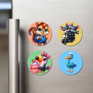 Hyena, Duck, Platypus, and Monkey. Fridge Magnets 4 Piece Set | 3 Inch Round Wall Fridge Decor (F23039)