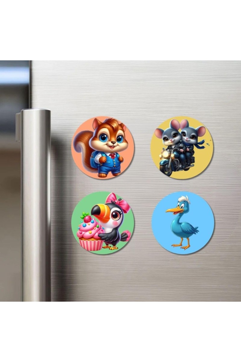 Hyena, Duck, Platypus, and Monkey. Fridge Magnets 4 Piece Set | 3 Inch Round Wall Fridge Decor (F23039)