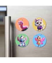 Caterpillar, Dog, Alien, and Butterfly. Fridge Magnets 4 Piece Set | 3 Inch Round Wall Fridge Decor (F22965)