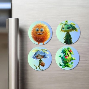 Lychee, Seaweed, Bluebell, Mint Fridge Magnets 4 Piece Set | 3 Inch Round Wall Fridge Decor (F23312)