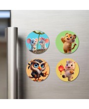 Cat, Cow, Turkey, and Goat. Fridge Magnets 4 Piece Set | 3 Inch Round Wall Fridge Decor (F22865)