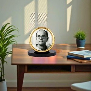Car Desk/Table Top Netaji Subhas Chandra Bose Metal Golden Photo Stand 2x2 Inches, Compact & Stylish Spiritual Display for Car, Home & Office (Pack of 1) (F18528)