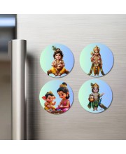 Krishna, Rama, Ganesha, and Parvati. Fridge Magnets 4 Piece Set | 3 Inch Round Wall Fridge Decor (F22809)