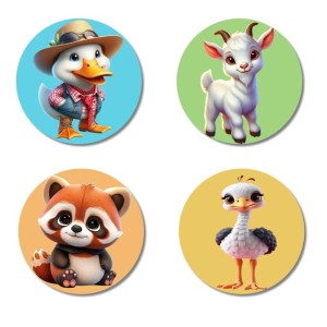 Duck, Goat, Dog, and Ostrich. Fridge Magnets 4 Piece Set | 3 Inch Round Wall Fridge Decor (F22908) Duck, Goat, Dog, and Ostrich. Fridge Magnets 4 Piece Set | 3 Inch Round Wall Fridge Decor (F22908)