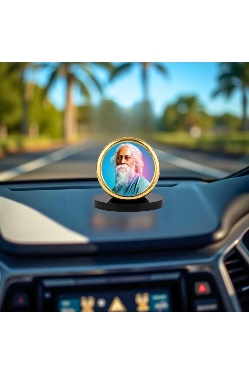 Car Desk/Table Top Rabindranath Metal Golden Photo Stand 2x2 Inches, Compact & Stylish Spiritual Display for Car, Home & Office (Pack of 1) (F18527)