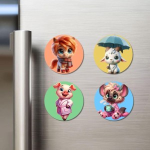 Horse, Goat, Pig, and Hyena. Fridge Magnets 4 Piece Set | 3 Inch Round Wall Fridge Decor (F23023) Horse, Goat, Pig, and Hyena. Fridge Magnets 4 Piece Set | 3 Inch Round Wall Fridge Decor (F23023)