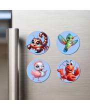 Scorpion, Hummingbird, Flamingo, and Lobster. Fridge Magnets 4 Piece Set | 3 Inch Round Wall Fridge Decor (F23069)