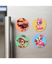 Flamingo, Toucan, Parrot, and Horse. Fridge Magnets 4 Piece Set | 3 Inch Round Wall Fridge Decor (F23030)