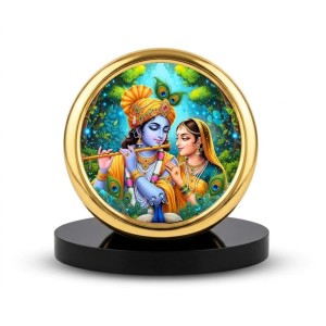 Car Desk/Table Top Radha Krishna Metal Golden Photo Stand 2x2 Inches, Compact & Stylish Spiritual Display for Car, Home & Office (Pack of 1) (F18438)
