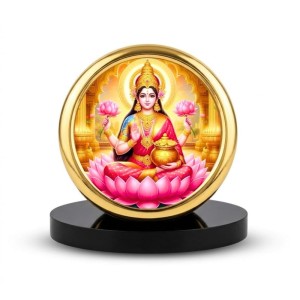 Car Desk/Table Top Goddess Lakshmi Metal Golden Photo Stand 2x2 Inches, Compact & Stylish Spiritual Display for Car, Home & Office (Pack of 1) (F18760)