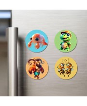 Shrimp, Turtle, Ibex, and Bees. Fridge Magnets 4 Piece Set | 3 Inch Round Wall Fridge Decor (F22941)