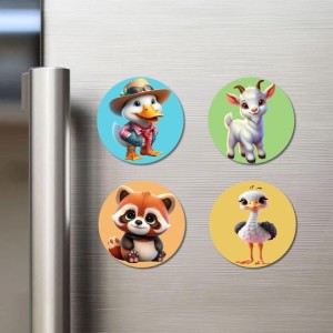 Duck, Goat, Dog, and Ostrich. Fridge Magnets 4 Piece Set | 3 Inch Round Wall Fridge Decor (F22908) Duck, Goat, Dog, and Ostrich. Fridge Magnets 4 Piece Set | 3 Inch Round Wall Fridge Decor (F22908)