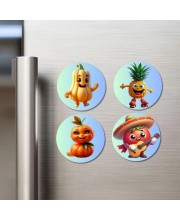 Coffee Bean, Cactus, Lemon, Corn Fridge Magnets 4 Piece Set | 3 Inch Round Wall Fridge Decor (F23327)