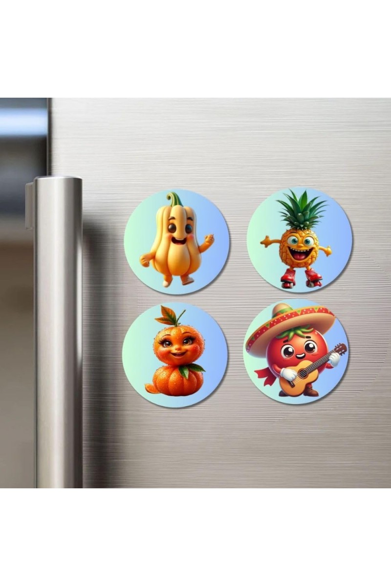 Coffee Bean, Cactus, Lemon, Corn Fridge Magnets 4 Piece Set | 3 Inch Round Wall Fridge Decor (F23327)