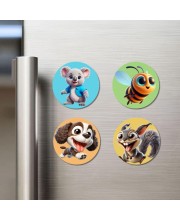 Koala, Bee, Dog, and Squirrel. Fridge Magnets 4 Piece Set | 3 Inch Round Wall Fridge Decor (F22910)
