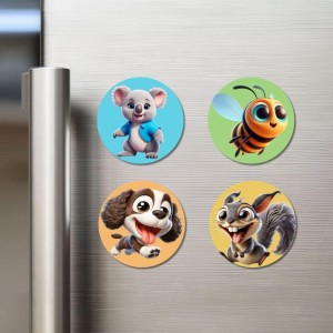 Koala, Bee, Dog, and Squirrel. Fridge Magnets 4 Piece Set | 3 Inch Round Wall Fridge Decor (F22910) Koala, Bee, Dog, and Squirrel. Fridge Magnets 4 Piece Set | 3 Inch Round Wall Fridge Decor (F22910)