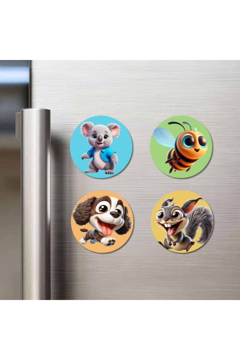 Koala, Bee, Dog, and Squirrel. Fridge Magnets 4 Piece Set | 3 Inch Round Wall Fridge Decor (F22910)