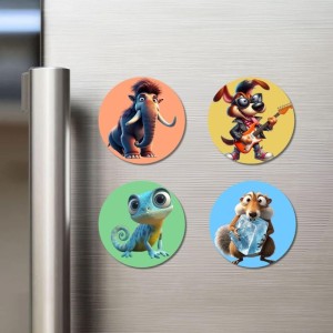 Mammoth, Dog, Chameleon, and Squirrel. Fridge Magnets 4 Piece Set | 3 Inch Round Wall Fridge Decor (F22999) Mammoth, Dog, Chameleon, and Squirrel. Fridge Magnets 4 Piece Set | 3 Inch Round Wall Fridge Decor (F22999)