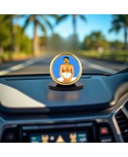 Car Desk/Table Top Sri Thakur Anukul Metal Golden Photo Stand 2x2 Inches, Compact & Stylish Spiritual Display for Car, Home & Office (Pack of 1) (F18443)