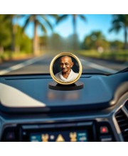Car Desk/Table Top Mahathma Gandhiji Metal Golden Photo Stand 2x2 Inches, Compact & Stylish Spiritual Display for Car, Home & Office (Pack of 1) (F20708)
