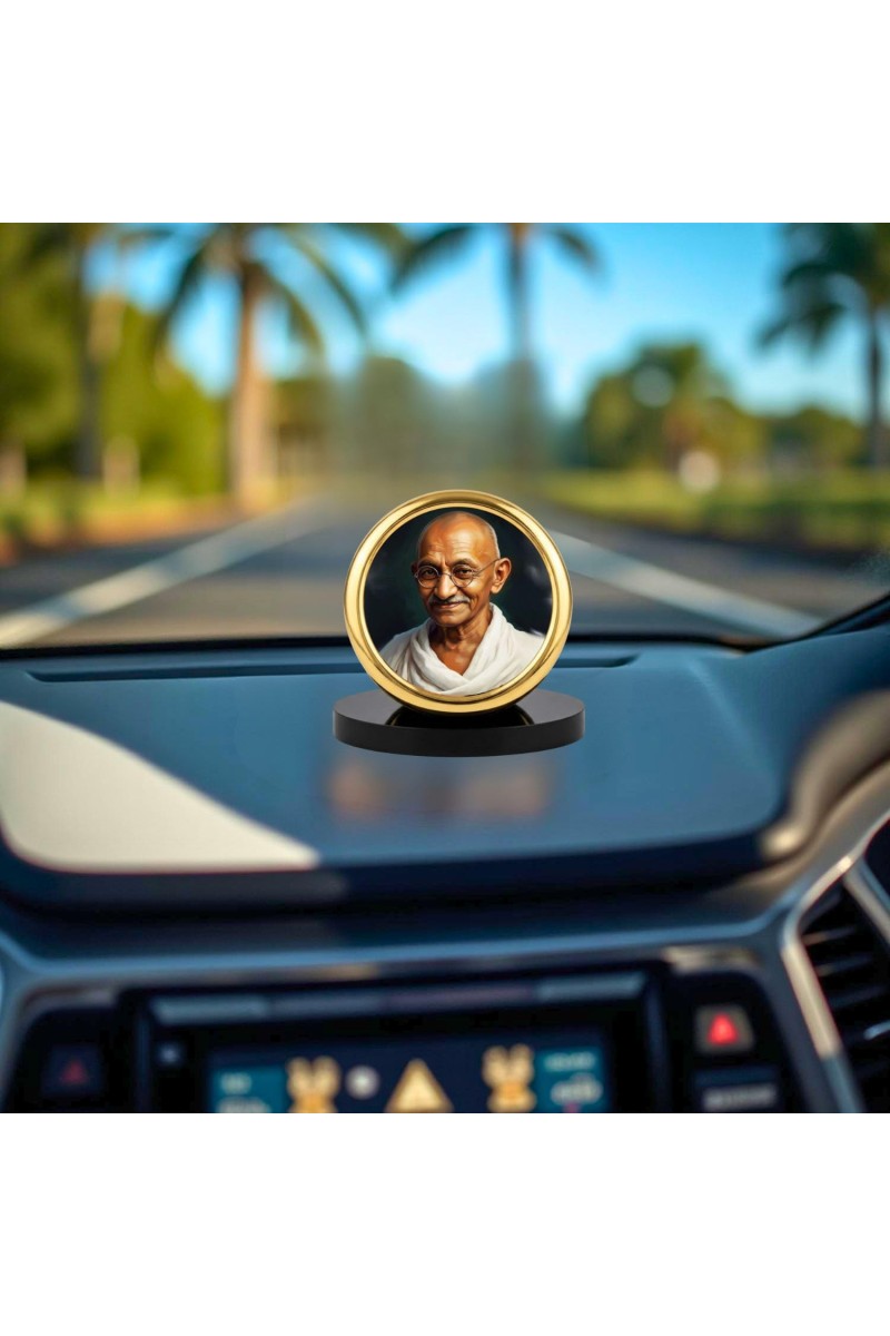 Car Desk/Table Top Mahathma Gandhiji Metal Golden Photo Stand 2x2 Inches, Compact & Stylish Spiritual Display for Car, Home & Office (Pack of 1) (F20708)