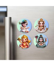 Krishna, Saraswati, Hanuman, Shiva Fridge Magnets 4 Piece Set | 3 Inch Round Wall Fridge Decor (F23171)