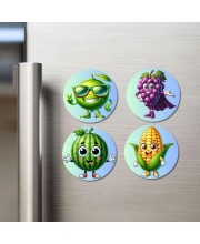 Lime, Grapes, Watermelon, Corn Fridge Magnets 4 Piece Set | 3 Inch Round Wall Fridge Decor (F23274)