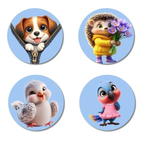 Dog, Hedgehog, Chick, and Bird. Fridge Magnets 4 Piece Set | 3 Inch Round Wall Fridge Decor (F23077) Dog, Hedgehog, Chick, and Bird. Fridge Magnets 4 Piece Set | 3 Inch Round Wall Fridge Decor (F23077)