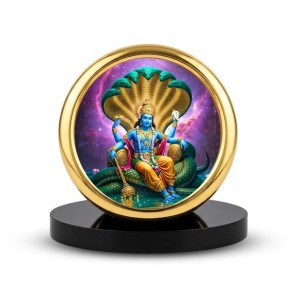 Car Desk/Table Top Lord Vishnu Metal Golden Photo Stand 2x2 Inches, Compact & Stylish Spiritual Display for Car, Home & Office (Pack of 1) (F18918)
