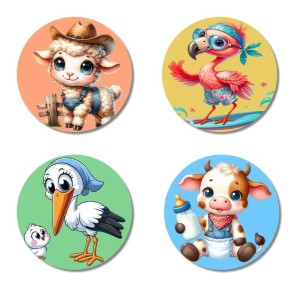 Sheep, Flamingo, Stork, and Cow. Fridge Magnets 4 Piece Set | 3 Inch Round Wall Fridge Decor (F22963) Sheep, Flamingo, Stork, and Cow. Fridge Magnets 4 Piece Set | 3 Inch Round Wall Fridge Decor (F22963)
