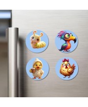 Caterpillar, Bird, Chick, and Chicken. Fridge Magnets 4 Piece Set | 3 Inch Round Wall Fridge Decor (F23110)