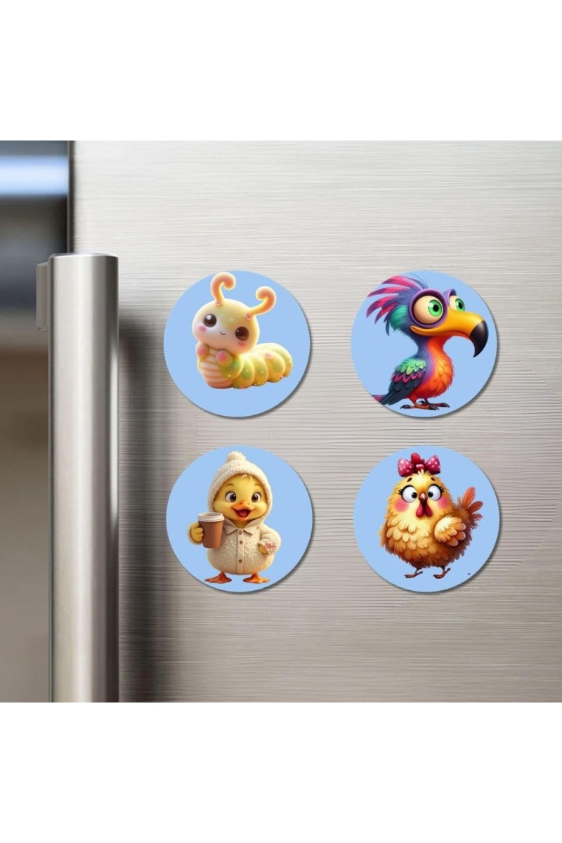 Caterpillar, Bird, Chick, and Chicken. Fridge Magnets 4 Piece Set | 3 Inch Round Wall Fridge Decor (F23110)