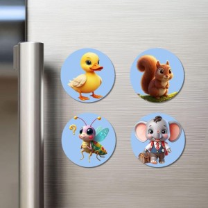 Duck, Squirrel, Bee, and Elephant. Fridge Magnets 4 Piece Set | 3 Inch Round Wall Fridge Decor (F23058) Duck, Squirrel, Bee, and Elephant. Fridge Magnets 4 Piece Set | 3 Inch Round Wall Fridge Decor (F23058)