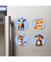 Goat, Cat, Donkey, and Mouse. Fridge Magnets 4 Piece Set | 3 Inch Round Wall Fridge Decor (F23063)