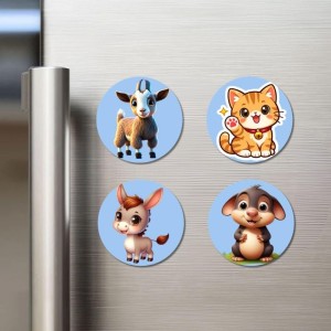 Goat, Cat, Donkey, and Mouse. Fridge Magnets 4 Piece Set | 3 Inch Round Wall Fridge Decor (F23063) Goat, Cat, Donkey, and Mouse. Fridge Magnets 4 Piece Set | 3 Inch Round Wall Fridge Decor (F23063)