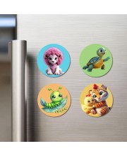 Tiger, Turtle, Giraffe, and Cow Fridge Magnets 4 Piece Set | 3 Inch Round Wall Fridge Decor (F22895) Tiger, Turtle, Giraffe, and Cow Fridge Magnets 4 Piece Set | 3 Inch Round Wall Fridge Decor (F22895)