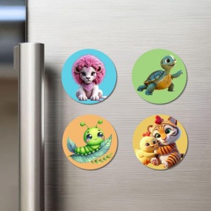Tiger, Turtle, Giraffe, and Cow Fridge Magnets 4 Piece Set | 3 Inch Round Wall Fridge Decor (F22895) Tiger, Turtle, Giraffe, and Cow Fridge Magnets 4 Piece Set | 3 Inch Round Wall Fridge Decor (F22895)