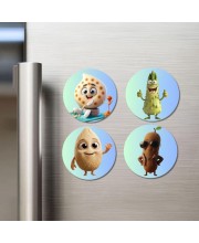 Pomegranate, Bitter Gourd, Cashew, Sapota Fridge Magnets 4 Piece Set | 3 Inch Round Wall Fridge Decor (F23319)