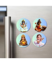 Lakshmi, Krishna, Durga, Saraswati Fridge Magnets 4 Piece Set | 3 Inch Round Wall Fridge Decor (F23260)