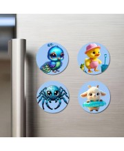 Peacock, Duck, Spider, and Lamb. Fridge Magnets 4 Piece Set | 3 Inch Round Wall Fridge Decor (F23090)