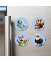Bird, Squirrel, Chipmunk, and Eagle. Fridge Magnets 4 Piece Set | 3 Inch Round Wall Fridge Decor (F23061)