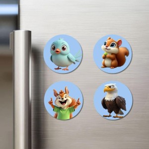 Bird, Squirrel, Chipmunk, and Eagle. Fridge Magnets 4 Piece Set | 3 Inch Round Wall Fridge Decor (F23061)